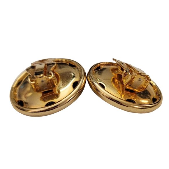 Gold Tone Clear Center Rivoli Rhinestone Clip On Earrings K848 - Picture 7 of 11